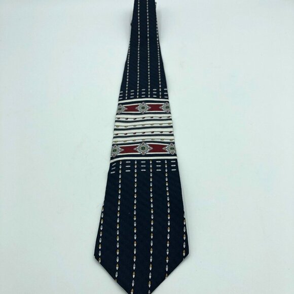 Oscar De La Renta Blue White and Red Silk Tie
